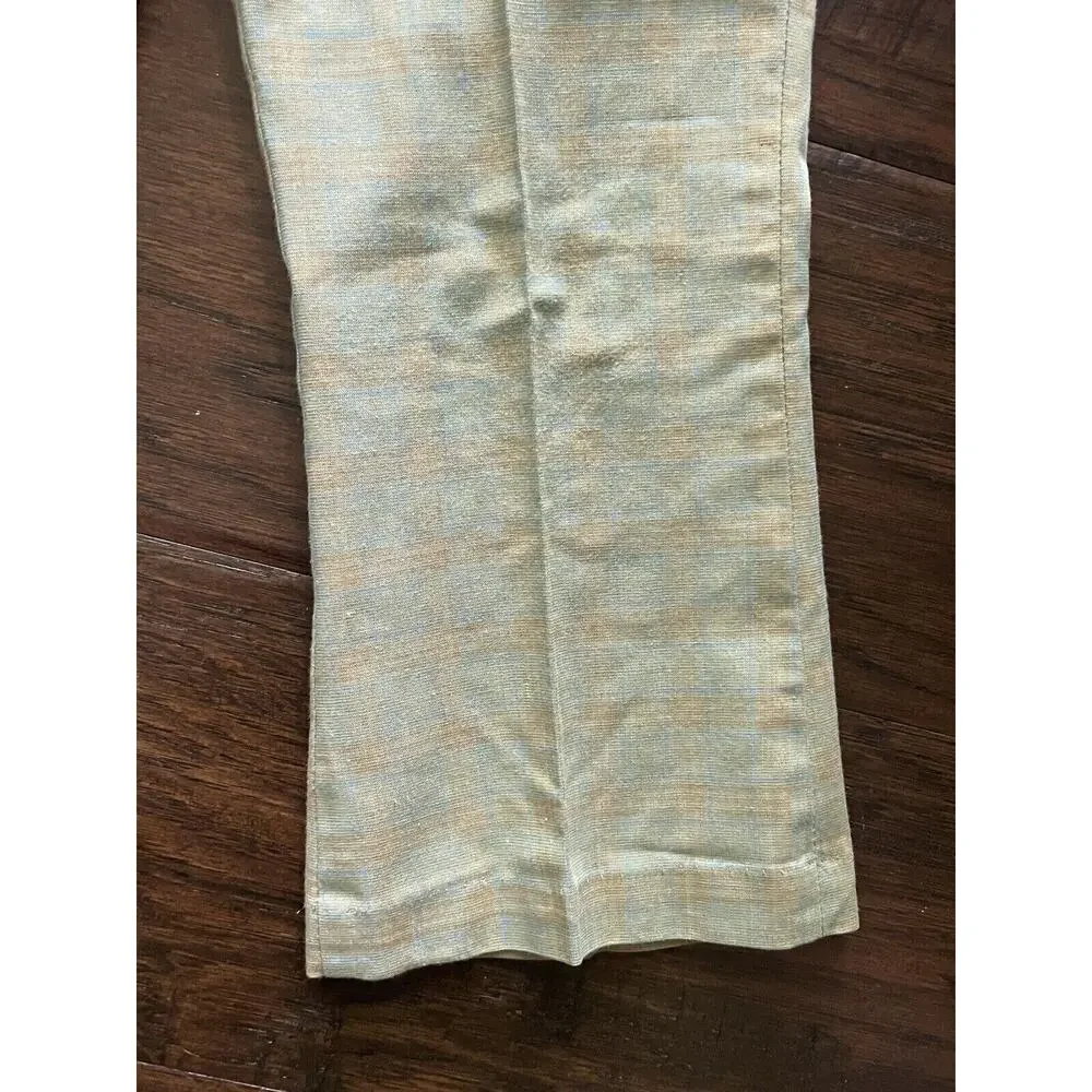 Vintage 60s 70s Little Boys Bell Bottom‎ Pants Green Plaid